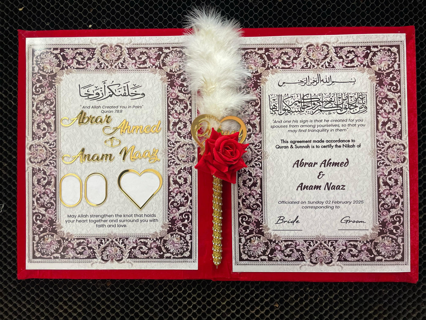 Nikah Namah Set with Full Names in Acrylic Inside and Outside